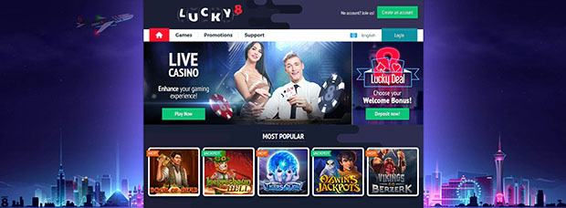 Lucky 8 Casino Front Page